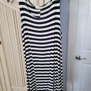 Striped Tank Maxi Dress - Black & White